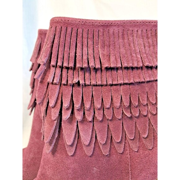Plum Purple Suede Fringe Boots  Ankle Booties Women 8.5 Isola - Picture 9 of 13